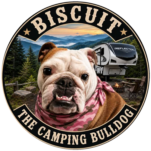 Biscuit the Camping Bulldog official logo